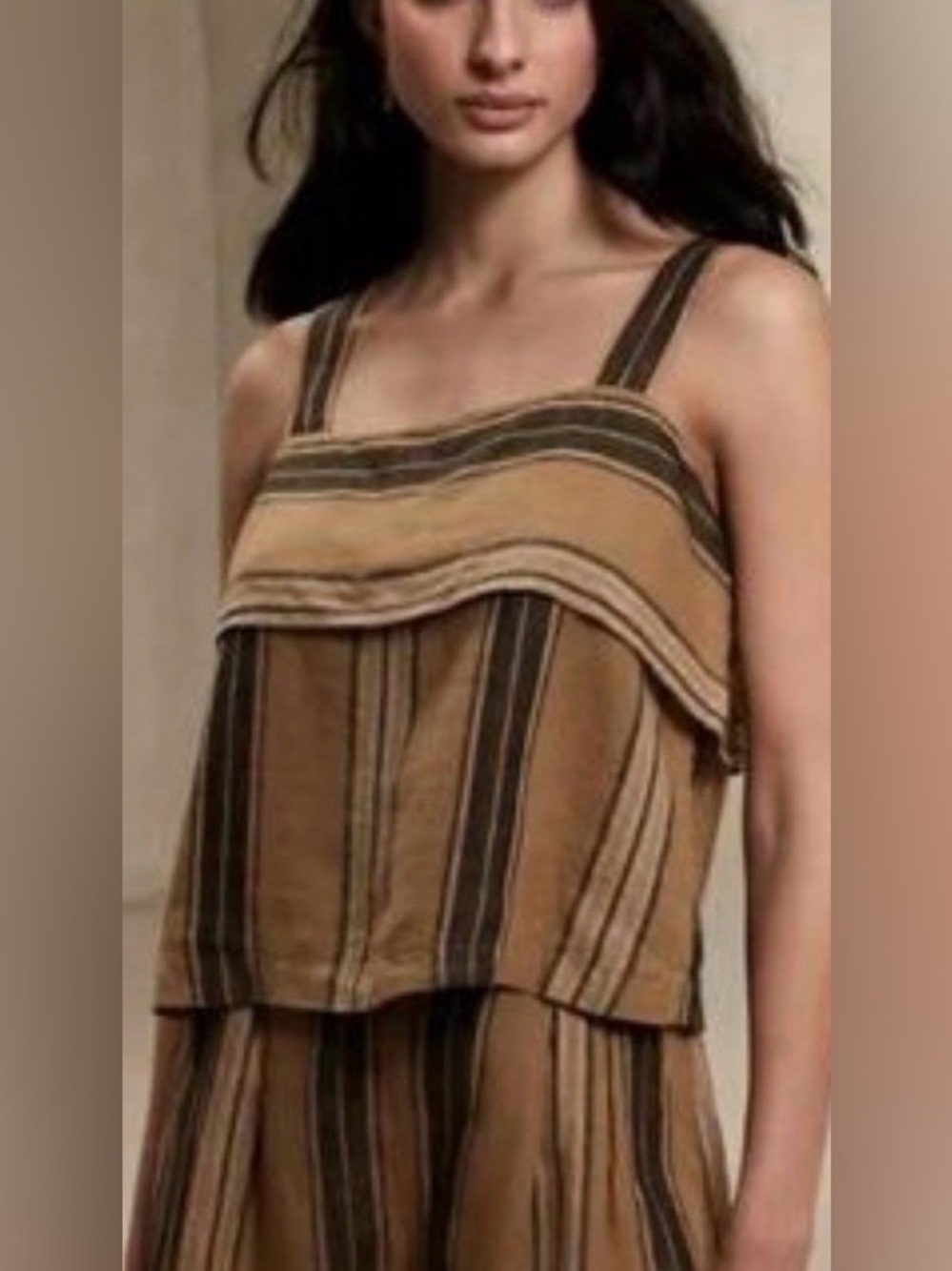 Banana Republic Mia Square-Neck Linen Tank NWT Brown Herringbone M